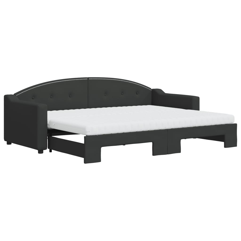 2 in 1 Pull Out Daybed with Mattresses Black 80 x 200 cm Fabric