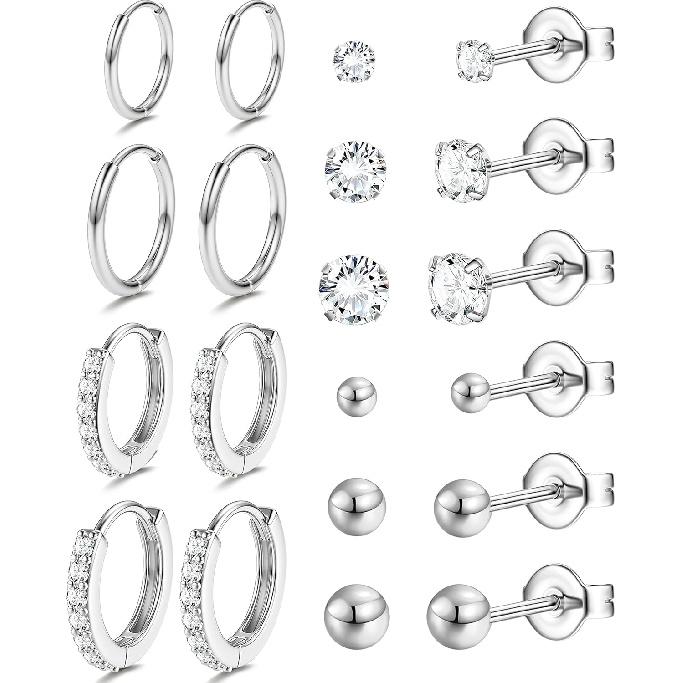 MILACOLATO S925 Sterling Silver Stud Earrings for Women Men Hypoallergenic 18K Gold Plated Cubic Zirconia Earrings Studs Brilliant Simulated Diamond