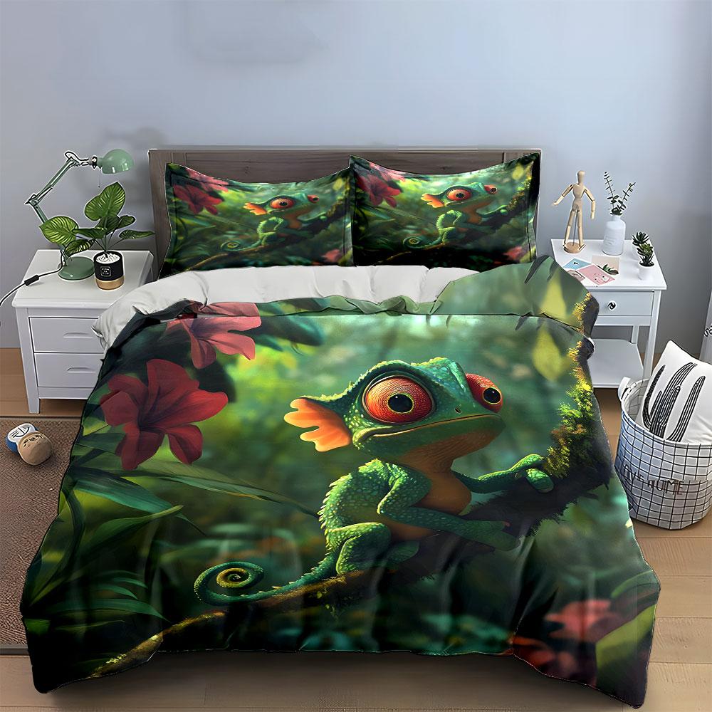 Colorful Chameleon Jungle Bedding Bedding Duvet Cover Set Duvet Cover Pillowcases (1 * Duvet Cover 2 * Pillowcases, Without Duvet Insert)