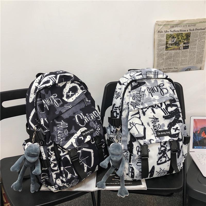 Trendy Harajuku-Style Graffiti Backpack for Students - Large Capacity, Unisex, Perfect for High School & College