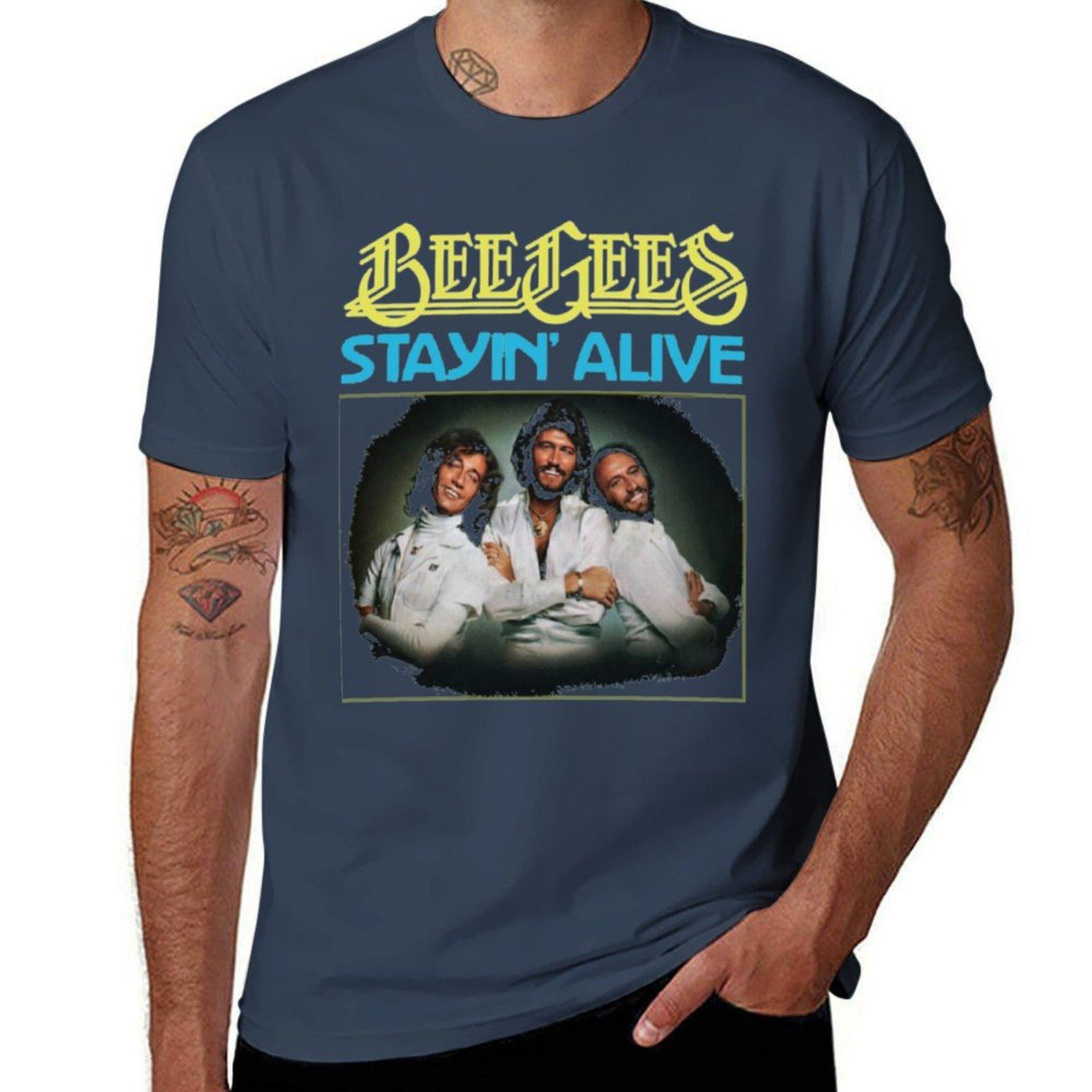 Stayin Alive Bee Gees Band Tshirt Large Size Casual Tee Shirt S