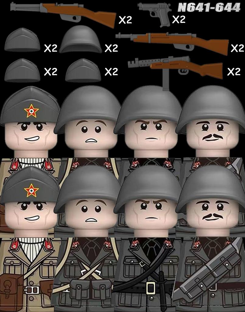 MOC WK2 Italienische Soldaten Figuren Bausteine Italien Armee Infanterie Offizier Waffen Pistole Umhang Helme Panzerkanone Steine Spielzeug