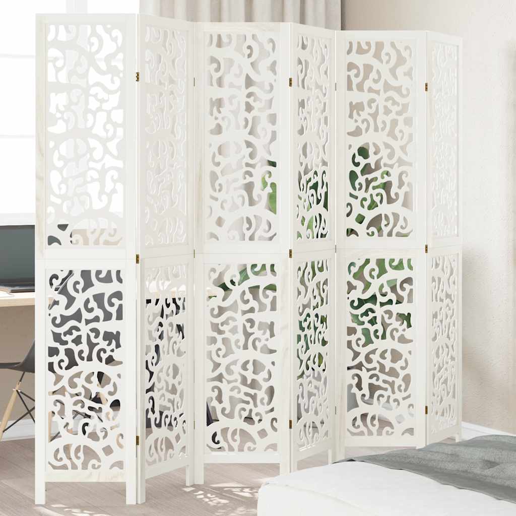 6 Piece Room Divider White Solid Paulownia Wood