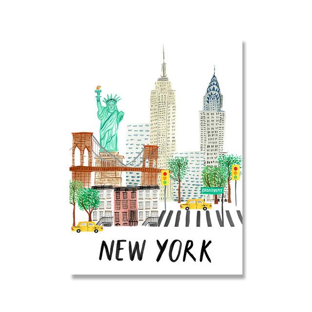 

Путешествие город аниме постер Нью-Йорк Париж Токио пейзаж холст печать настенные художественные картины для украшения дома интерьерные картины 21cm×30cm NoFrame