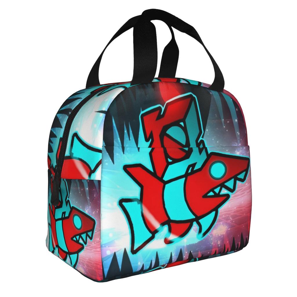 Cartoon Geometry D-Dashs Video Game Insulated Lunch Bag for School Office Resuable Cooler Thermal Bento Box Women Men