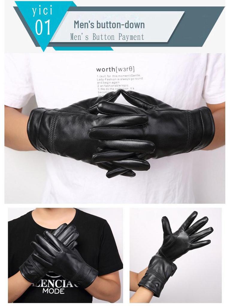 Unisex Sheepskin Leather Motorcycle Gloves with Velvet Lining for Winter Warmth