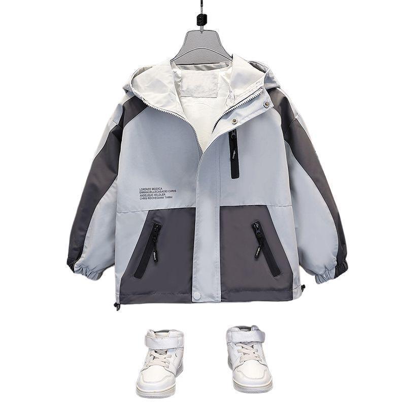 Children Clothing Color Blocking Jacket Spring Autumn Teen Boys Fashion Zipper Hooded Windbreaker Coat Kids Outewear Tops