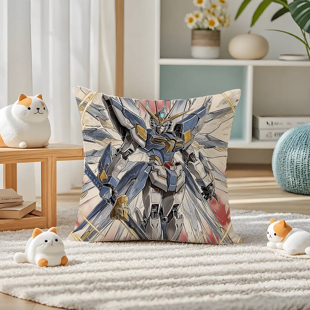 Mobile Suit Gundam Gundam Kyrios Anime Plush Pillow Cover Soft Short Plush Cushion Cover For Sofa Bedroom Home Decor Gift