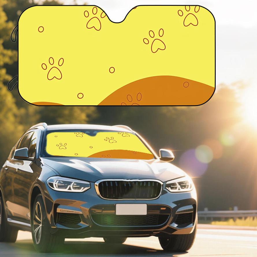 Cute Paw Print Cartoon Dog Car Sunshade - Front Windshield Sun Protection