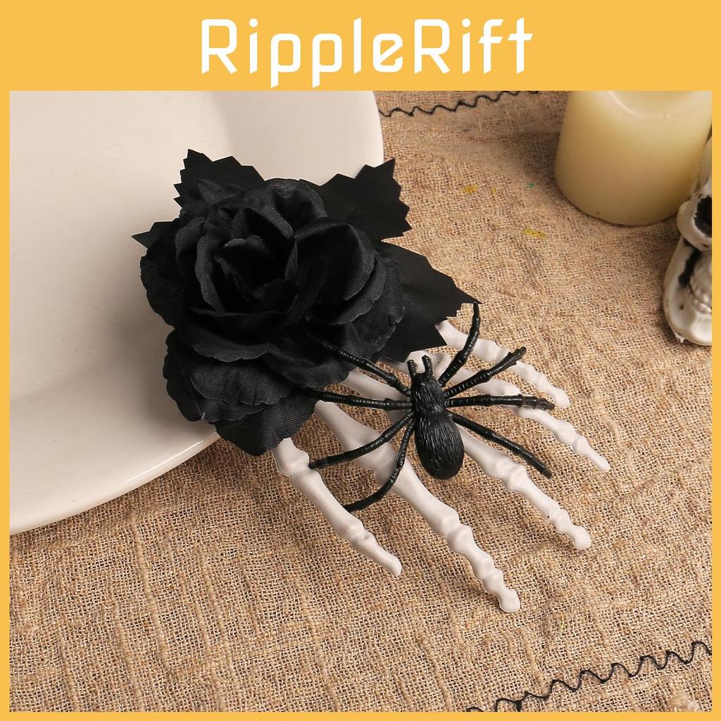 Black Halloween Rose Skull Claw Hair Clip With Spider For Accessories Costume