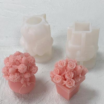 1 PZ Ornamento Bouquet di Tulipani Fai da Te Stampo Fatto a Mano 3D Vaso Ortensia Candela Aromaterapica Stampo in Silicone