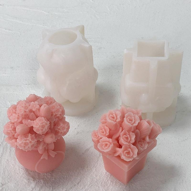 1PC DIY Tulip Bouquet Ornament Handmade Mold 3D Hydrangea Vase Aromatherapy Candle Silicone Mold