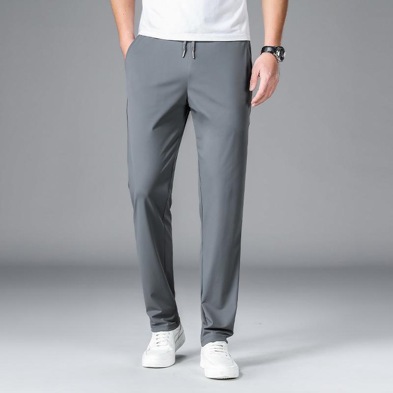 

Мужские летние прямые повседневные брюки Ice Silk с эластичной талией — дышащие и универсальные XL серый