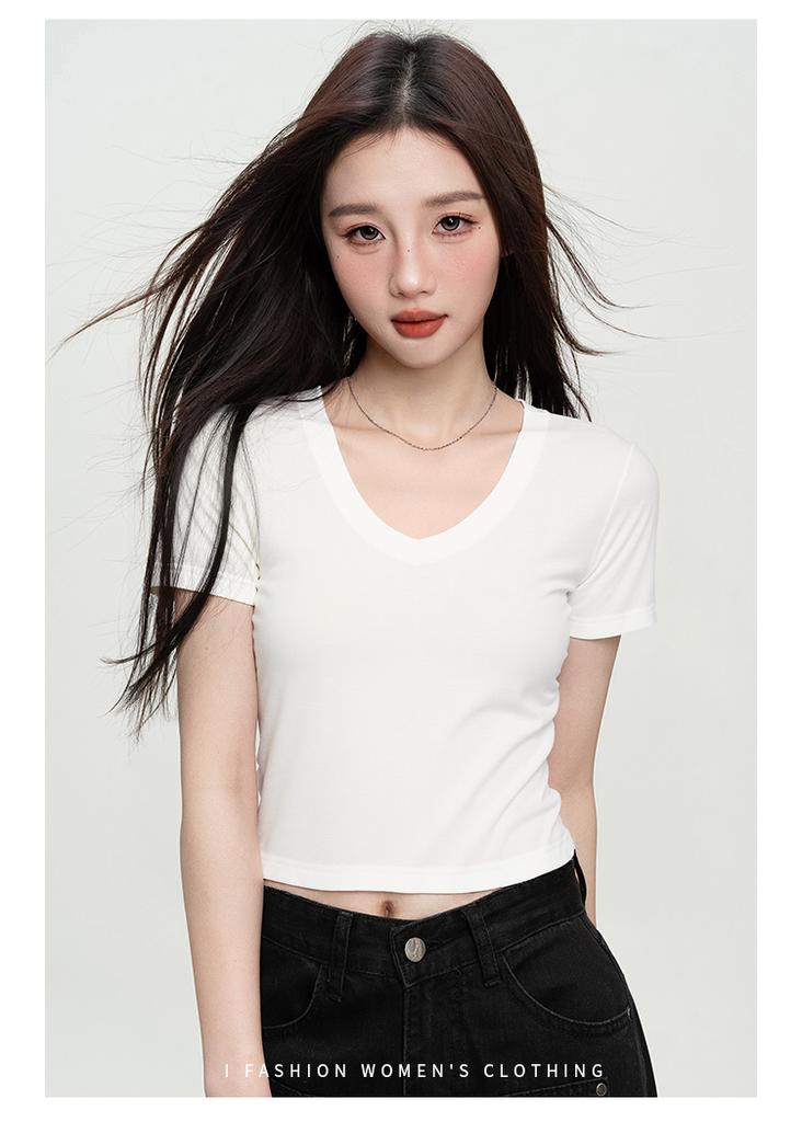 Summer Short-Sleeved Versatile Solid Color Fashionable Simple Design Slim Fit Women's T-Shirt Top
