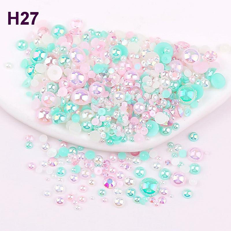 2mm-10mm Mixed Pearl & Resin AB Plated Half-Round ABS Imitation Pearl DIY Accessories