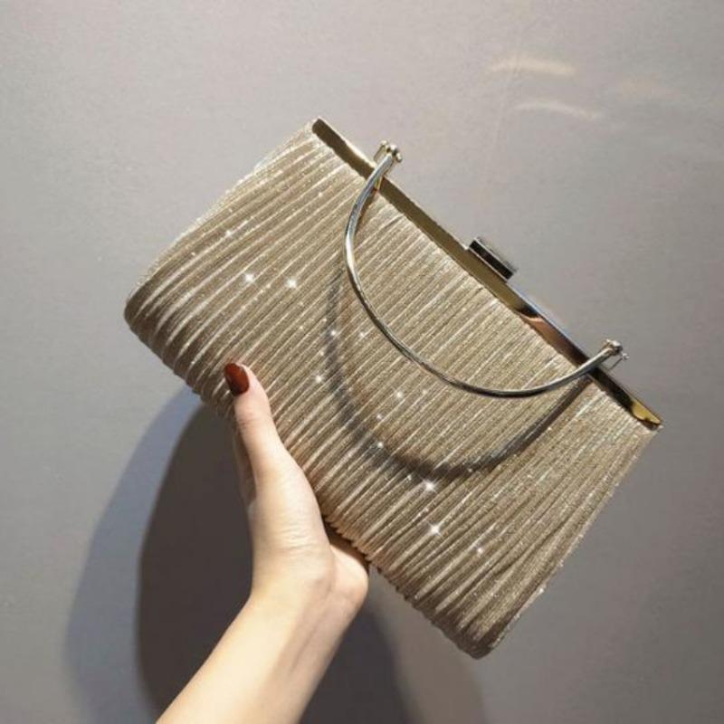 

New Shiny Pleated Large Capacity Handbag Female Princess Bag Wholesale Crossbody Bag Dinner Bag Dress Bag золотий