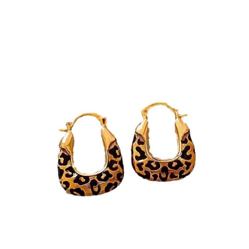 Unique Temperament Earrings for Women, Retro Leopard Print U-shaped Women's Light Luxury High-end Earrings