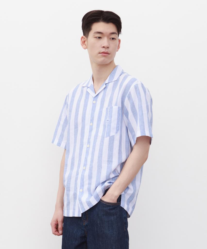 LEE Open Collar Linen Shirt Blue