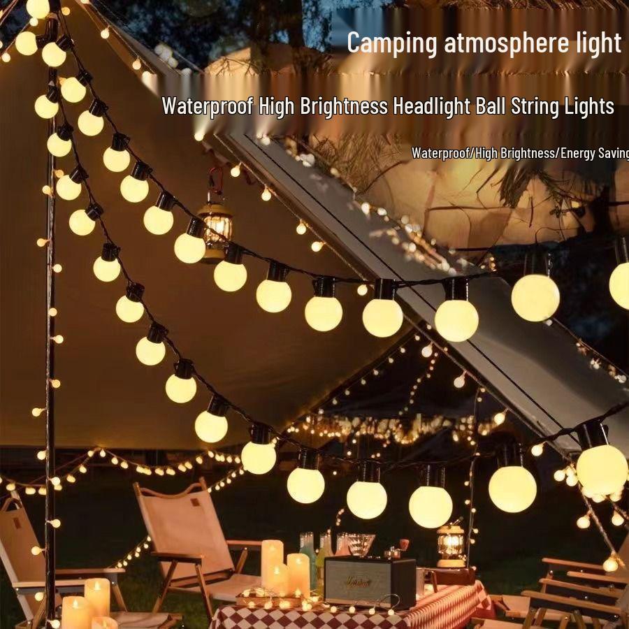 Waterproof Solar String Lights: Round Ball Fairy Lights for Outdoor Camping, Tents & Night Market Stalls.