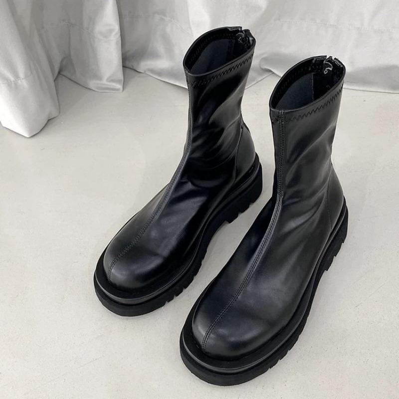 Womens Boots Autumn Round Head Thick Sole Elastic Boot New Pine Cake Bottom Breathable Chelsea Women Platform Shoes Women