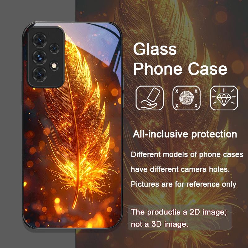 Aesthetic Phoenix Fire Feather Pattern Tempered Glass Phone Case for Samsung Galaxy A56 A55 A54 A53 A52 A36 A14 A31 A51 5G Cover