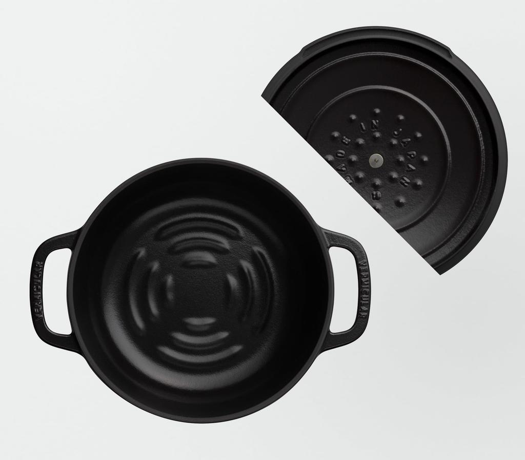 Vermicular Cast Iron Enamel Matte Waterless Cooking and Bake Includes Recipe Oven Pot Pot, 18cm, Black, Function, Booklet, 2, Self-Standing Lid,