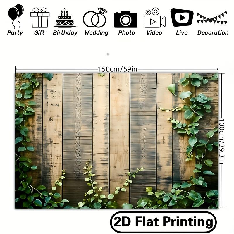 Bannière plate 2D -1 bannière de fête en fibre de polyester - Motif mur en bois et plante verte - Convient pour la décoration intérieure et les fêtes
