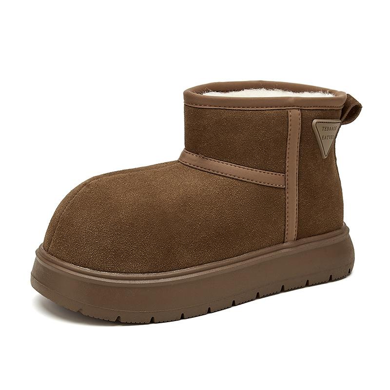 

Европейская станция 2025 Зима Новые Капибара Матовая кожа Утепленные Снежные Хлопковые Ботинки Обувь-хлеб Маленькая Женская Обувь 40