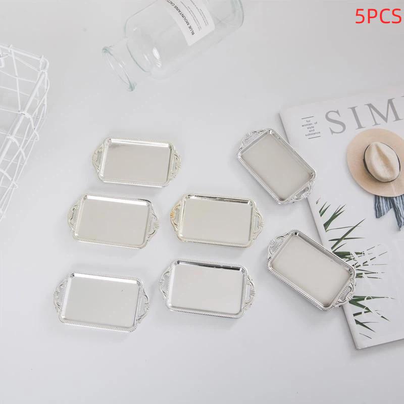 5Pcs BPA Free Vintage Rectangular Cake Plates Lightweight Plastic Cupcake Dessert Serving Trays for Tea Party Event