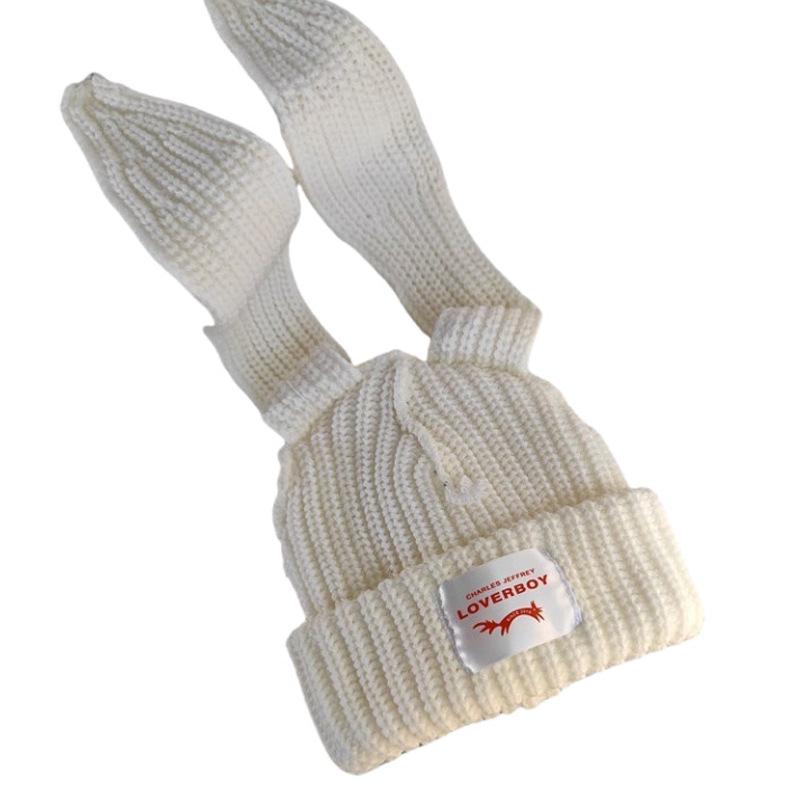 Trendy Brand Design Niche Personalized Rabbit Ears Wool Hat Women's Autumn and Winter Warm Ear Protection Hat Knitted Hat