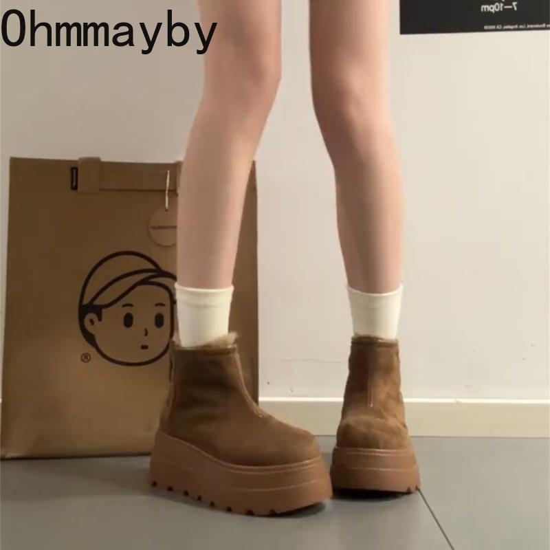 Vintage Fleece Lining Women Snow Boots Comfort Platform Thick Sole Keep Warm Cotton Short Booties Winter Women's Plush Shoes