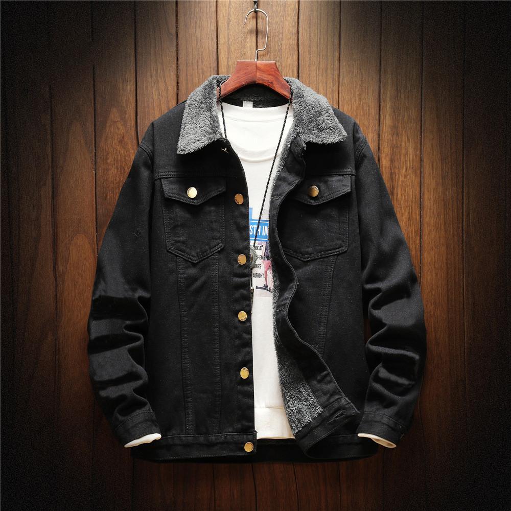 Buy 2022 Autumn Winter New Plush Men Warm Denim Jackets Black Blue