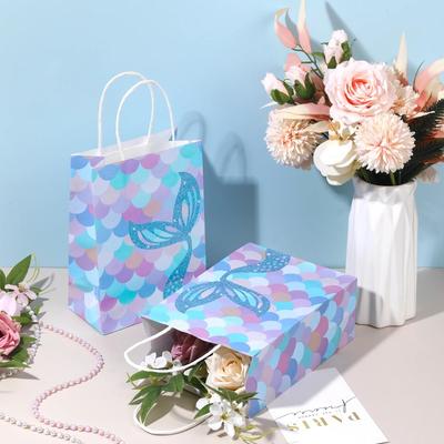 10-40PCS Mermaid Theme Kraft Paper Gift Bags Recyclable Candy Bags for Birthday Party Holiday Celebration Favor Supplies