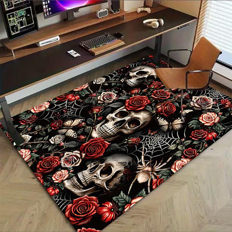 1PC Skull Flowers Non-Slip Floor carpet, Office, family, bedroom, Studio - Large Area Rug,  Decorative Mat, Longlasting Material-C0412