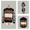 Women S Loose Knit Sweater Round Neck Long Sleeve Leopard Print Color Block Pullover