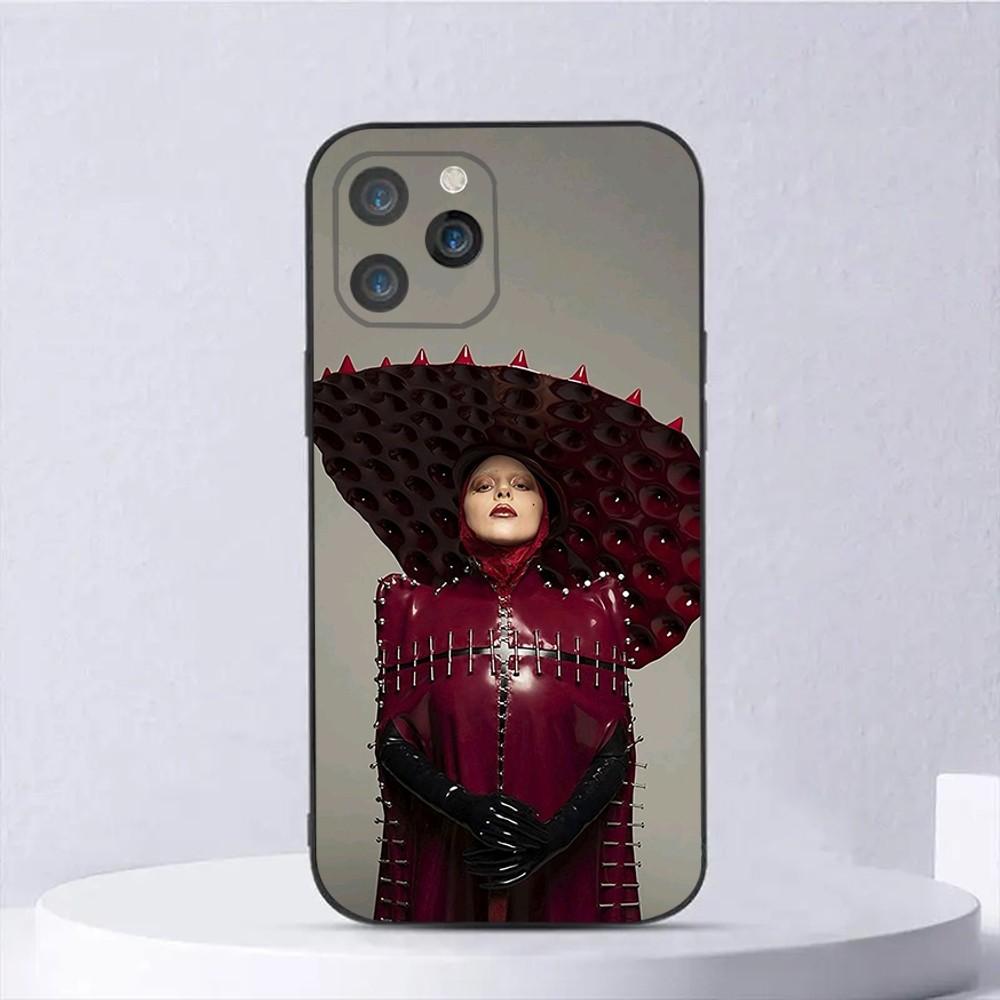 Custodia per Telefono con Album di L-Lady G-Gaga Per iPhone 16,15,14,13,12,11,Plus,Pro Max,XS,X,XR,SE,Mini,8,7 Cover Nera in Morbido Silicone