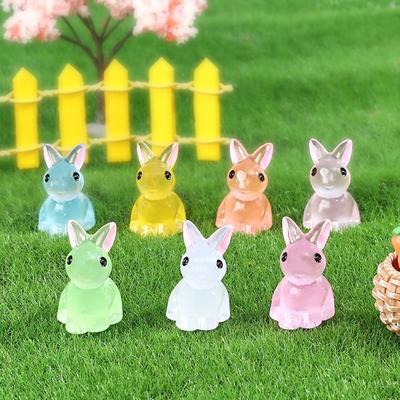 Miniatures Cute Animal Ornaments Luminous Micro Rabbit Turtle Landscape Decoration Car Mounted Figurine Craft Desktop Decor