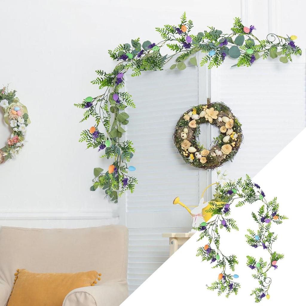 Easter Garland Decor Spring Ornament Holiday Decorations Rustic Artificial Easter Eggs Garland For Home Indoor Wall Fireplace