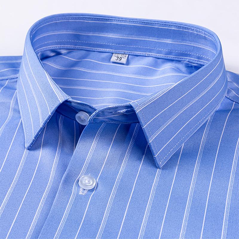 New Men's Stretch Anti-Wrinkle Striped Shirt Men's Long Sleeve Formal Plaid Shirt Men's Slim Fit Social Business Shirt S-5XL