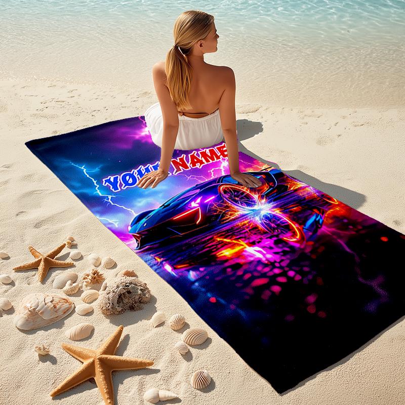 1PC Custom Name "Neon Future Car" Beach Towel Highly Absorbent And Sand-Resistant Towel for Swimming, Pool, Yoga, And Travel Lightweight