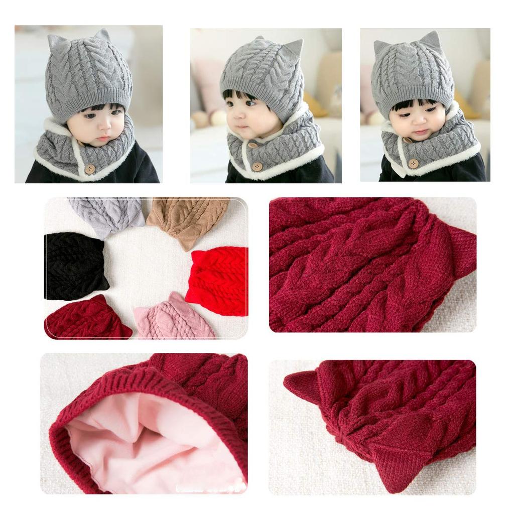 Miaotti Baby Knit Hat and Neck Warmer with for Winter and Cold Ages One Size Fits Most Set, Ears, Protection, 0-2, (Gray)