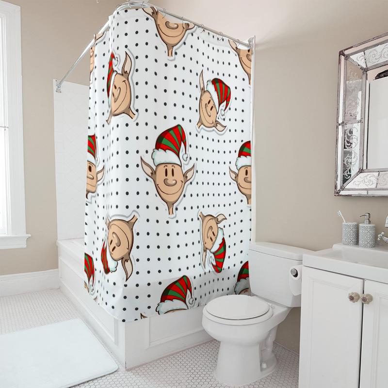 TU Cute Santa Claus Shower Curtain Christmas Holiday Bathroom Decor Festive Pattern Waterproof Fabric Home Decor Gift