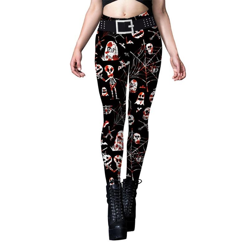 Halloween Carnival Horror Skull Spider Web Print Leggings Woman