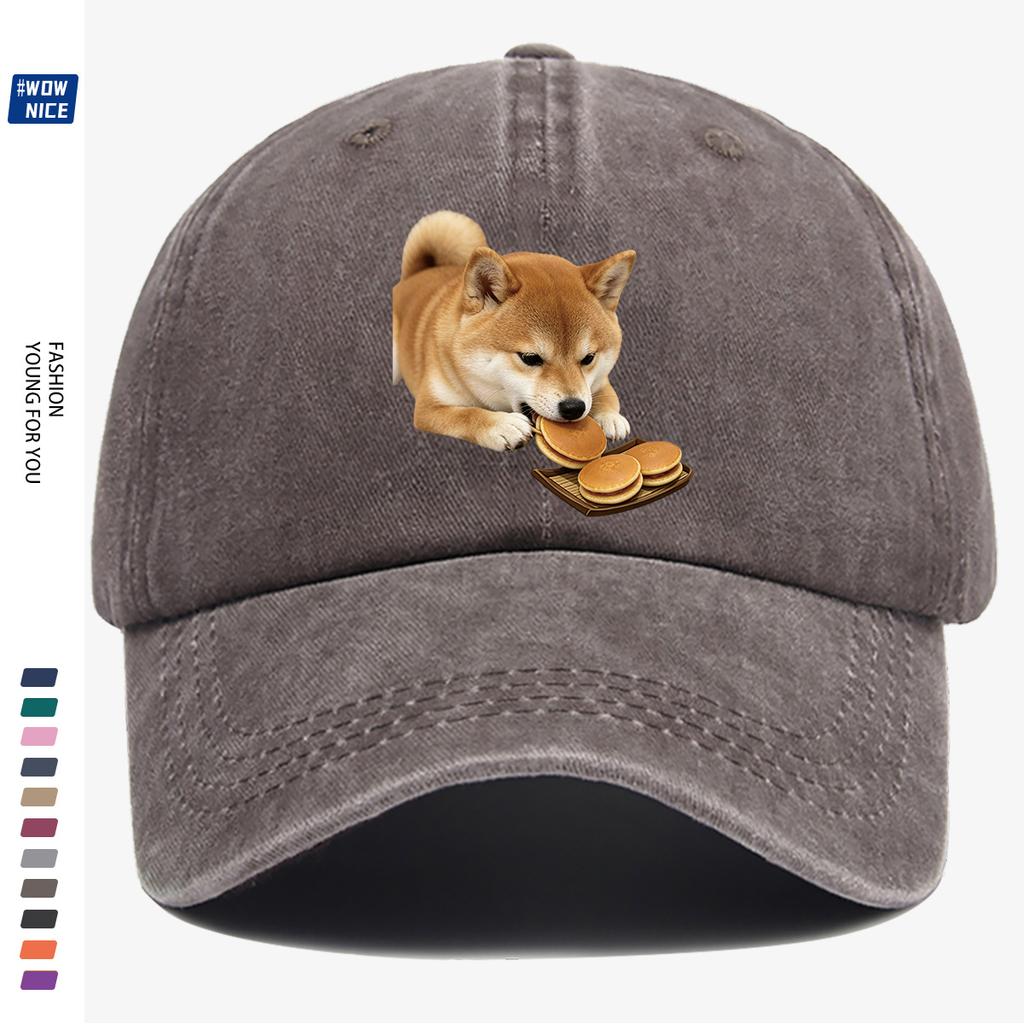 pc Shiba Inu Eating Taiyaki Fun Print Baseball Cap Cute And Adorable Design Unisex Adjustable Size Suitable for Daily Outing