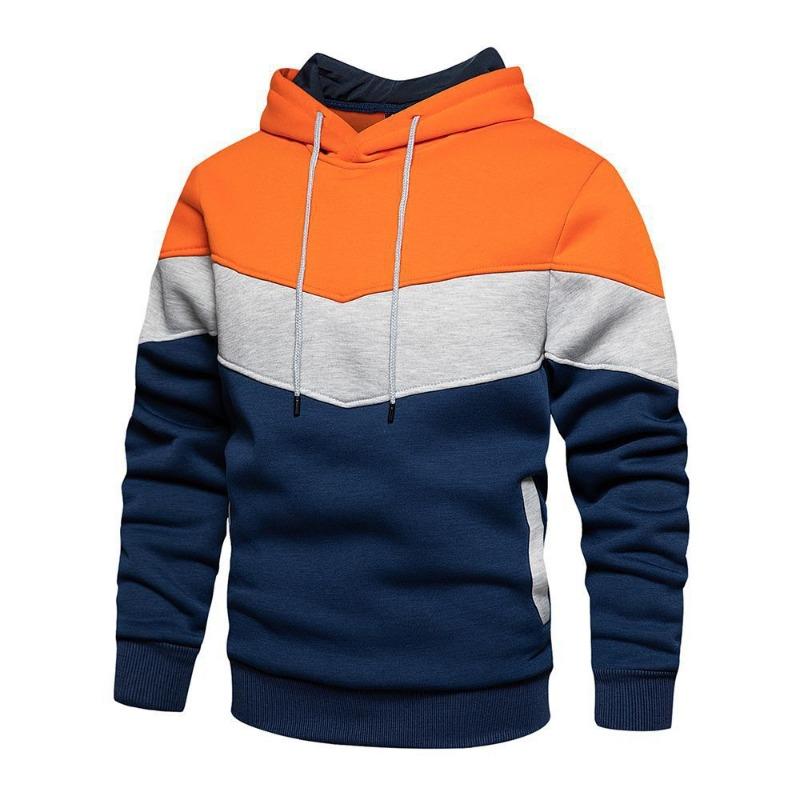 Autumn-style Color-blocked Loose-fitting Casual Pullover Hoodie with Side Seam Pockets for Young People