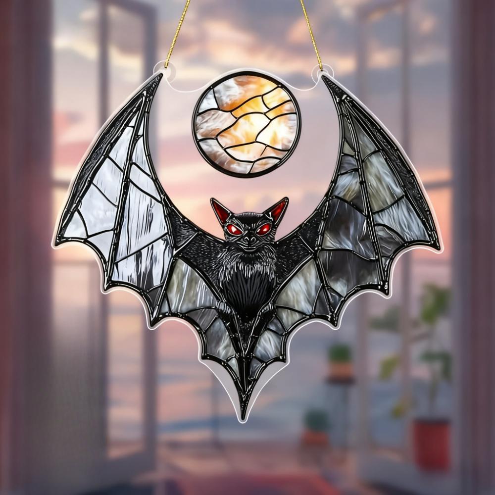 

Acrylic Bat Sun Catcher - Colorful Glass Style Window Decoration Multi Functional Halloween Decoration Home Wall Decoration, Perfect for Home, Kitchen 20*18cm