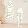 Women Plus Size Hooded Long Sleeve Printed High Low Top And Fitted Pants Two Piece Set