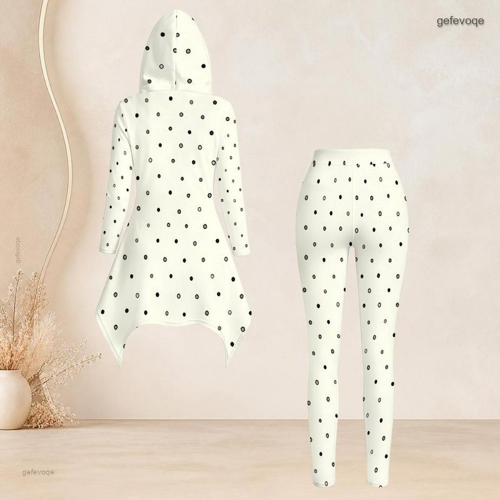 Women Plus Size Hooded Long Sleeve Printed High Low Top And Fitted Pants Two Piece Set