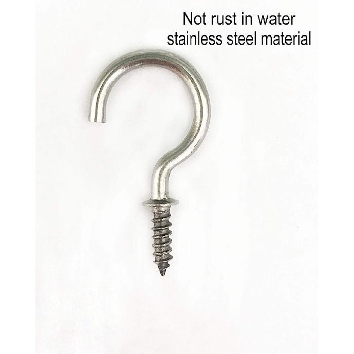 50 Pcs (304) Stainless Steel Screw Ceiling Hooks 7/8 Inch Cup Hook Screw-in Light Hooks Outdoor and Indoor Hanging