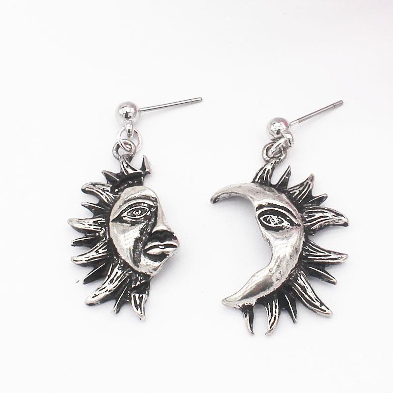 Gothic Sun and Moon Embrace Stud Earrings for Couples